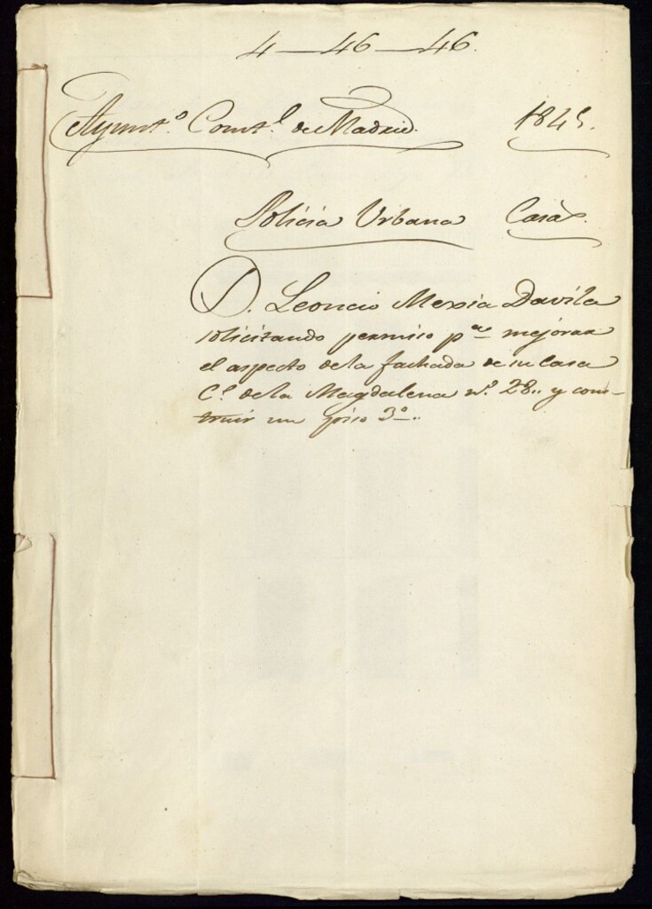 Miniatura de Don Leoncio Mejía Davila solicitando permiso para mejorar el aspecto de la fachada de su casa de la calle de la Magdalena, 28 y construir un piso tercero