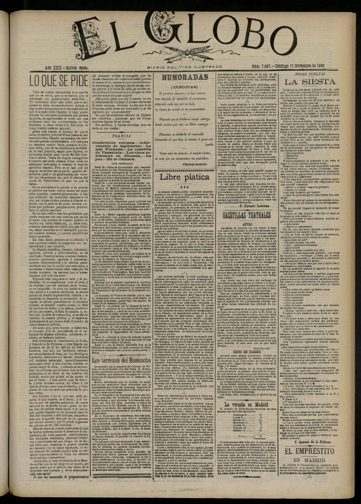 Miniatura de El Globo : diario ilustrado del 15 de noviembre de 1896, nº 7667