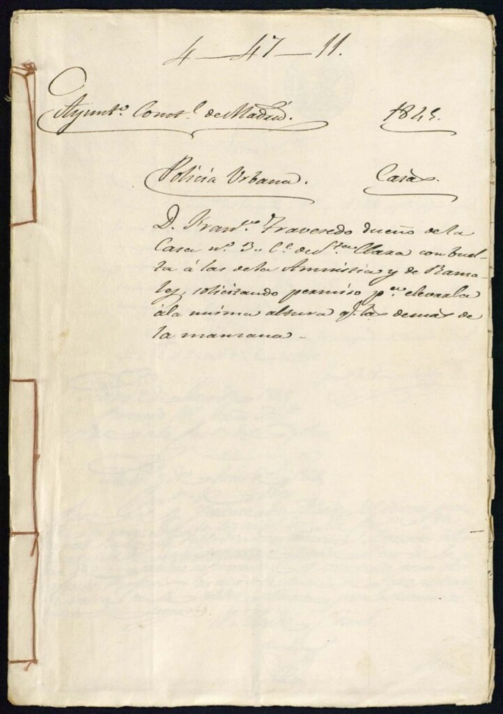 Miniatura de Don Francisco Traveredo dueño de la casa número 3 calle de Santa Clara con vuelta a la de la Amistad y de Ramales, solicitando permiso para elevarla a la misma altura que las demás de la manzana