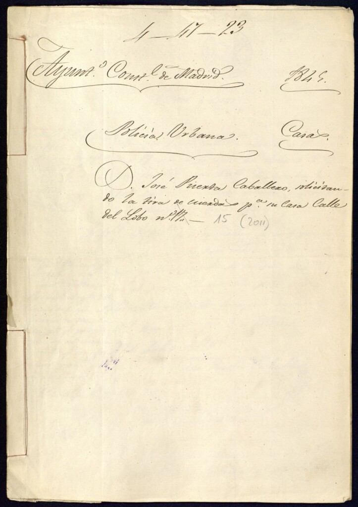 Miniatura de Don José Puerta Caballero, solicitando de la tira de cuerdas para una casa, Calle del Lobo, nº 17