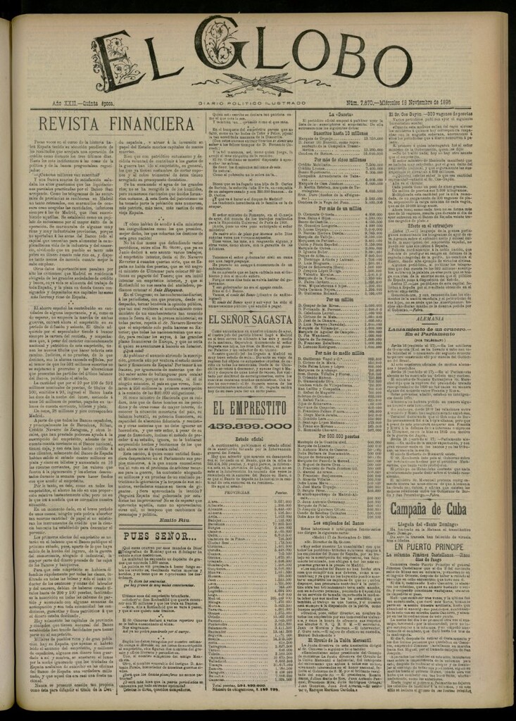 Miniatura de El Globo : diario ilustrado del 18 de noviembre de 1896, nº 7670