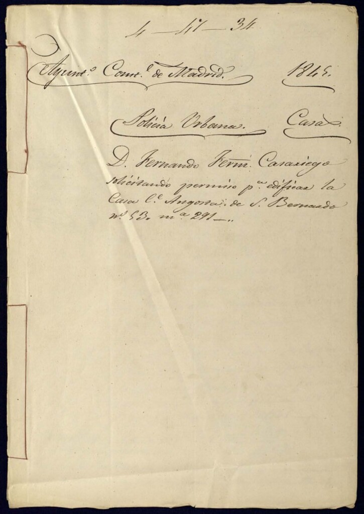 Miniatura de Don Fernando Fernandez Casariego, solicitando permiso para edificar la casa, Calle Angosta de San Bernardo nº 53, manzana 291.