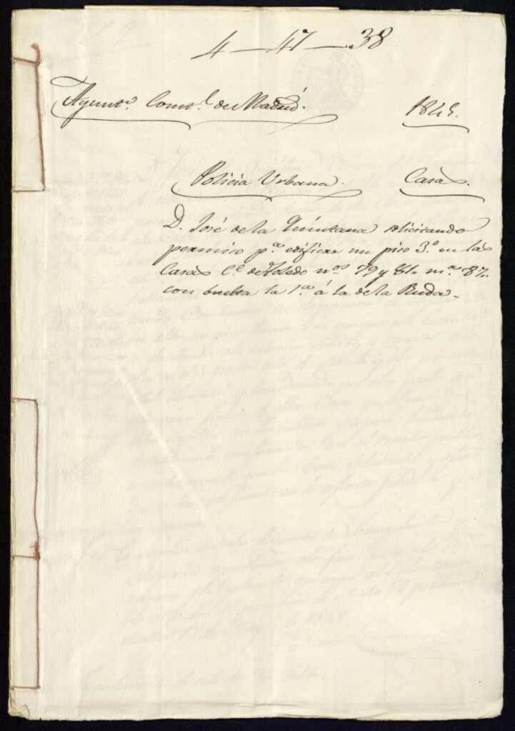 Miniatura de Don José de la Quintana solicitando permiso para edificar un piso tercero en las casas de la calle de Toledo número 79, y 81 en la manzana 87 con vuelta la primera a la de la Ruda