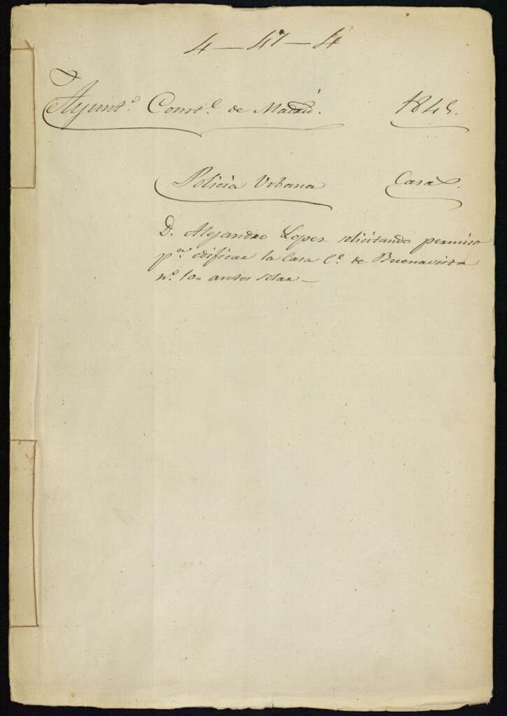 Miniatura de Don Alejandro López solicitando permiso para edificar la casa de la calle de Buenavista, 10 antes solar