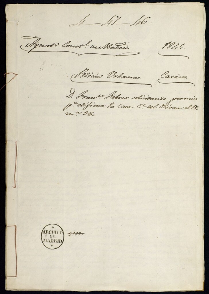 Miniatura de Don Francisco Febrer vecino de esta Corte solicitando permiso para edificar la casa de la calle del Olivar, 17, manzana 38