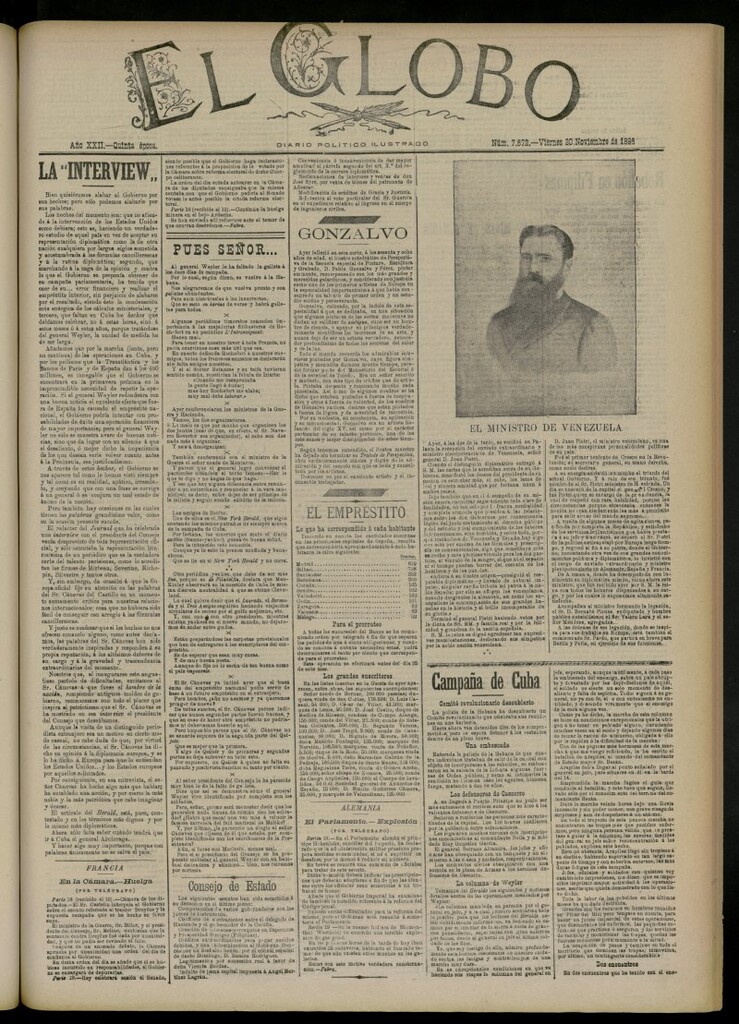 Miniatura de El Globo : diario ilustrado del 20 de noviembre de 1896, nº 7672