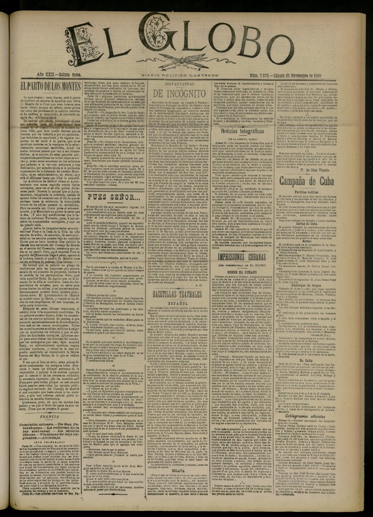 Miniatura de El Globo : diario ilustrado del 21 de noviembre de 1896, nº 7673