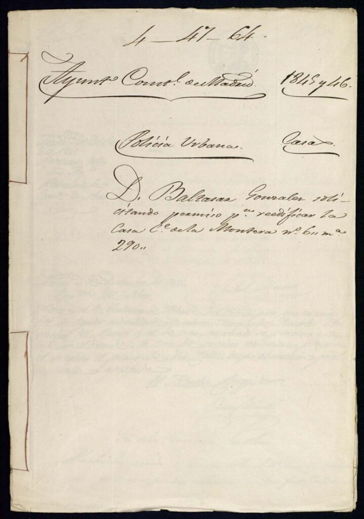 Miniatura de Don Baltasar González solicitando permiso para reedificar la casa de la calle de la Montera, 6, manzana 290