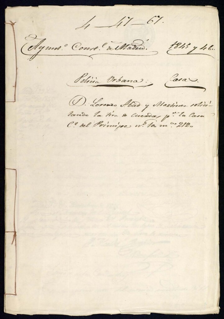 Miniatura de Don Lorenzo Abad y Martínez solicitando la tira de cuerdas para la casa de la calle del Principe, 10, manzana 212