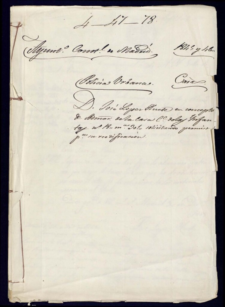 Miniatura de Don José López Huete en concepto de administrador de la casa de la calle de las Infantas, 18, manzana 301 solicitando permiso para su reedificación
