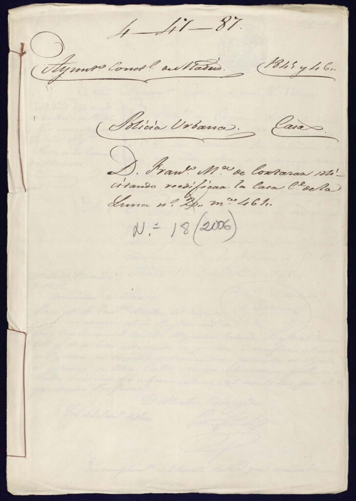 Miniatura de Don Francisco María de Cortázar solicitando reedificar la casa, Calle de la Lima nº 18, manzana 461.