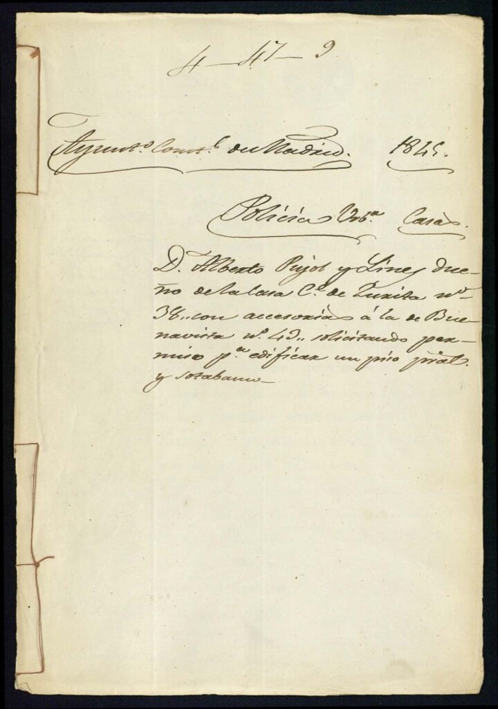 Miniatura de Don Alberto Pujol y Gines dueño de la casa de la calle de Zurita, 38 con accesorias a la de Buenavista número 43, solicitando permiso para edificar un piso principal y sotabanco