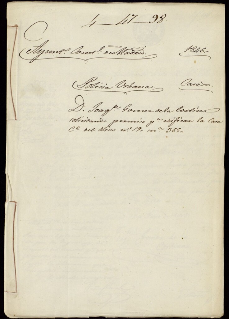 Miniatura de Don Joaquín Gómez de la Cortina solicitando permiso para edificar la casa de la calle del Olivo, 19 manzana 365