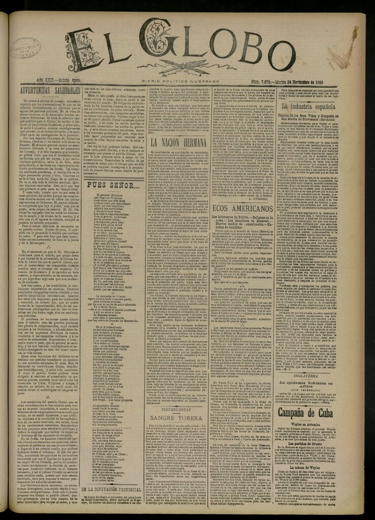 Miniatura de El Globo : diario ilustrado del 24 de noviembre de 1896, nº 7676