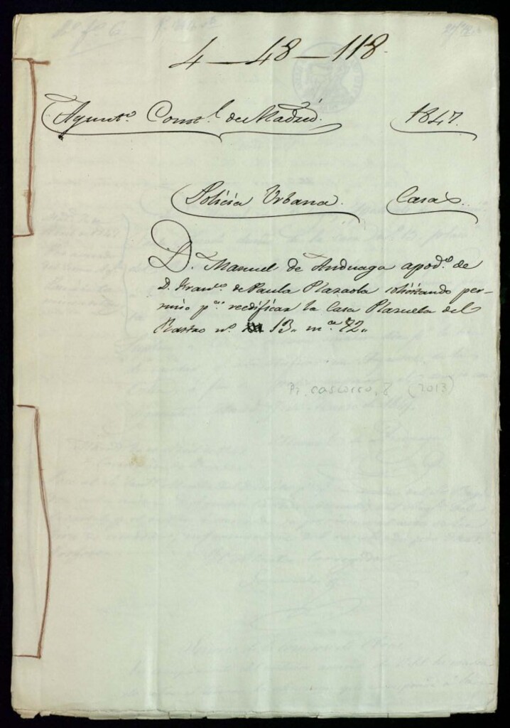 Miniatura de Don Manuel de Anduaga apoderado de don Francisco de Paula Plazaola solicitando permiso para reedificar la casa de la Plazuela del Rastro, número 13 manzana 72