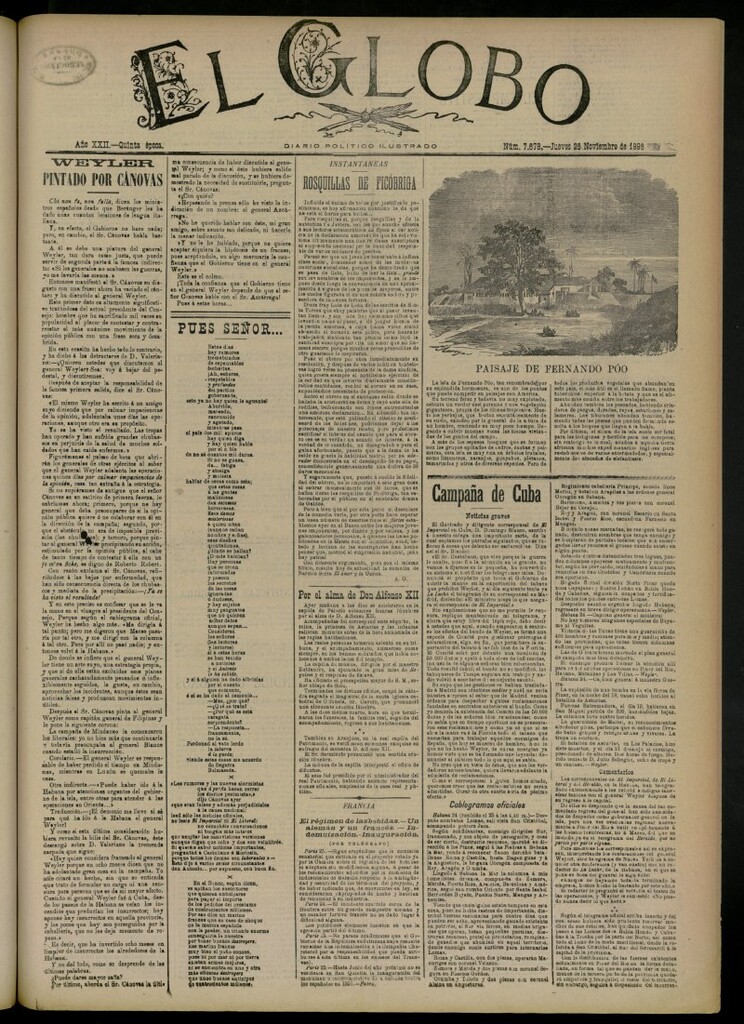 Miniatura de El Globo : diario ilustrado del 26 de noviembre de 1896, nº 7678