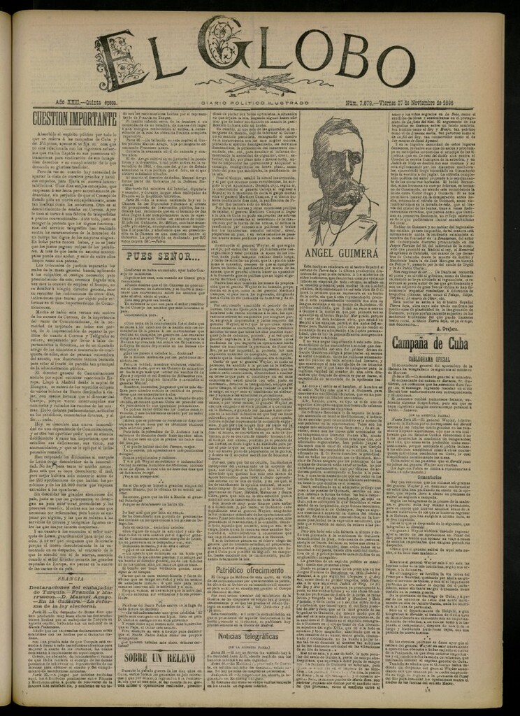 Miniatura de El Globo : diario ilustrado del 27 de noviembre de 1896, nº 7679
