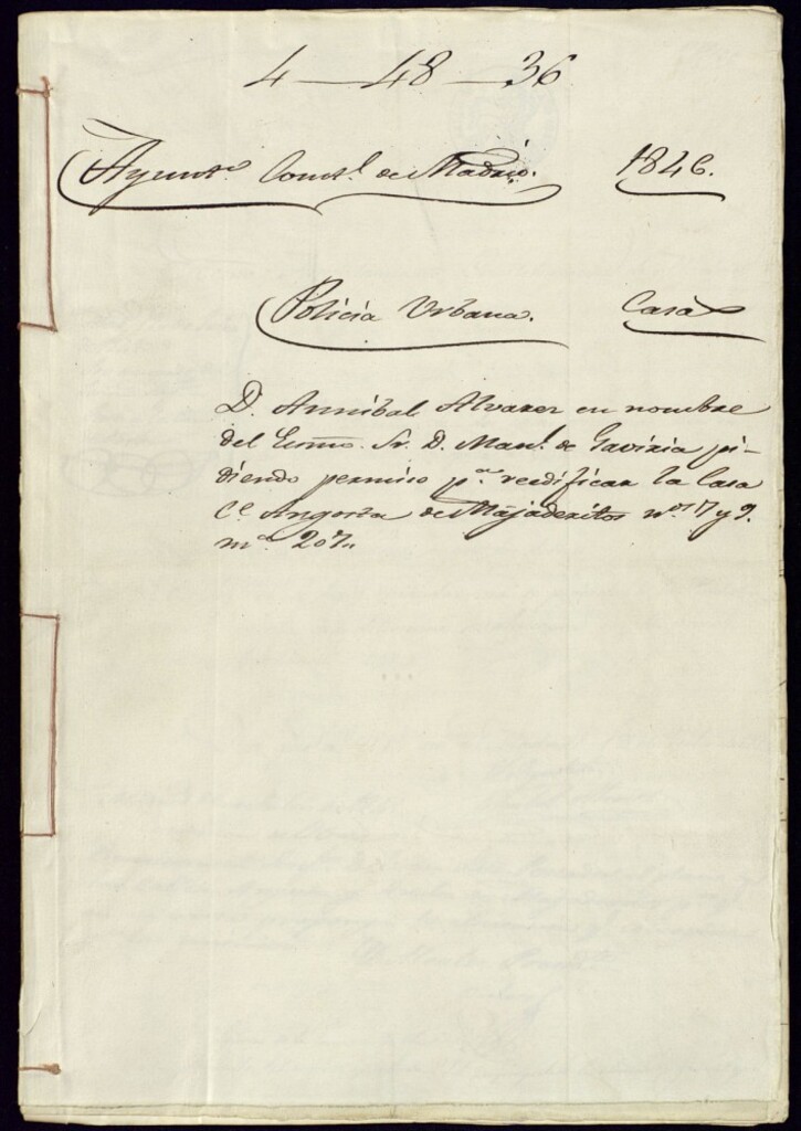 Miniatura de Don Aníbal álvarez en nombre del señor Manuel de Gaviria pidiendo permiso para reedificar la casa de la calle Angosta de Majaderitos número 7 y 9 manzana 207