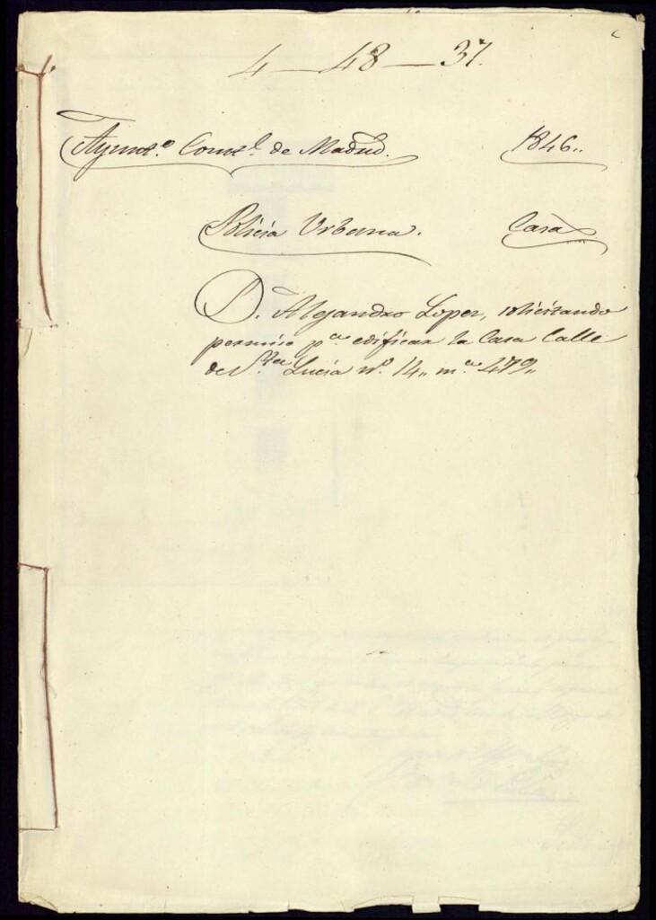 Miniatura de Don Alejandro López, solicitando permiso para edificar la casa de la calle de Santa Lucía 14 manzana 479