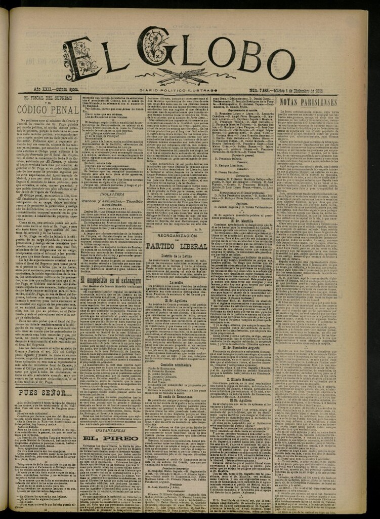 Miniatura de El Globo : diario ilustrado del 1 de diciembre de 1896, nº 7683