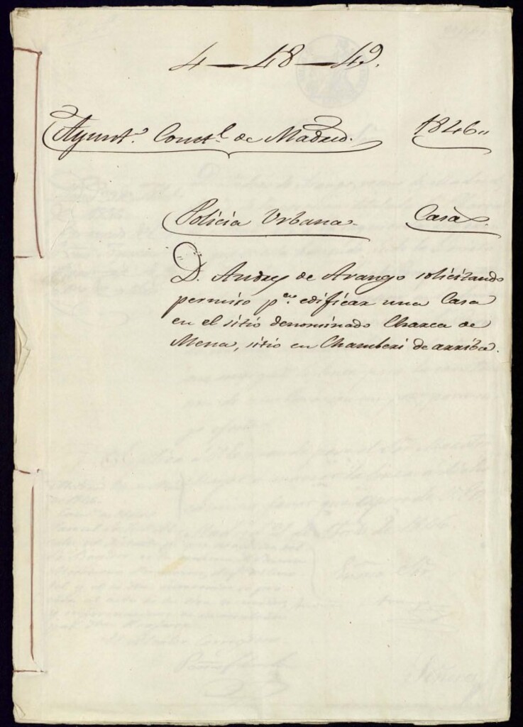 Miniatura de Don Andrés de Arango solicitando permiso para edificar una casa en el sitio denominado la Charca de Mena, sitio en Chamberí de arriba