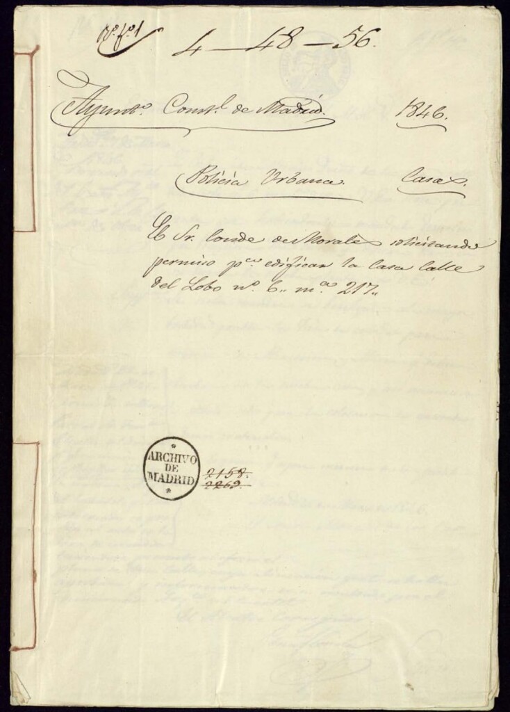 Miniatura de El señor conde de Morales solicitando permiso para edificar la casa de la calle del Lobo, 6 manzana 217
