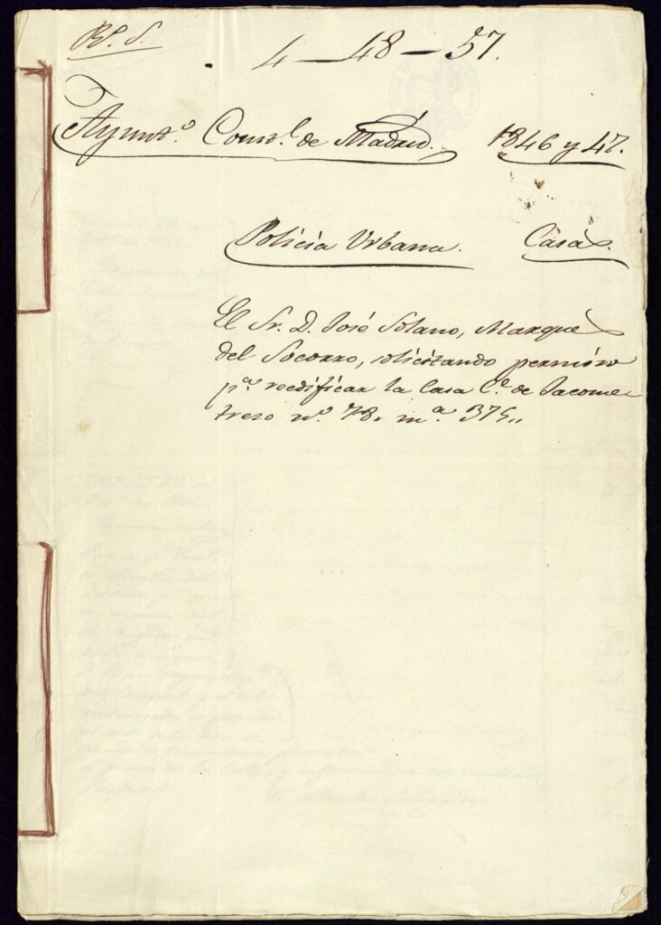 Miniatura de Don José Solano, Marqués del Socorro, solicitando permiso para reedificar la casa de la calle de Jacometrezo, 6 antiguo y 78 nuevo, manzana 375