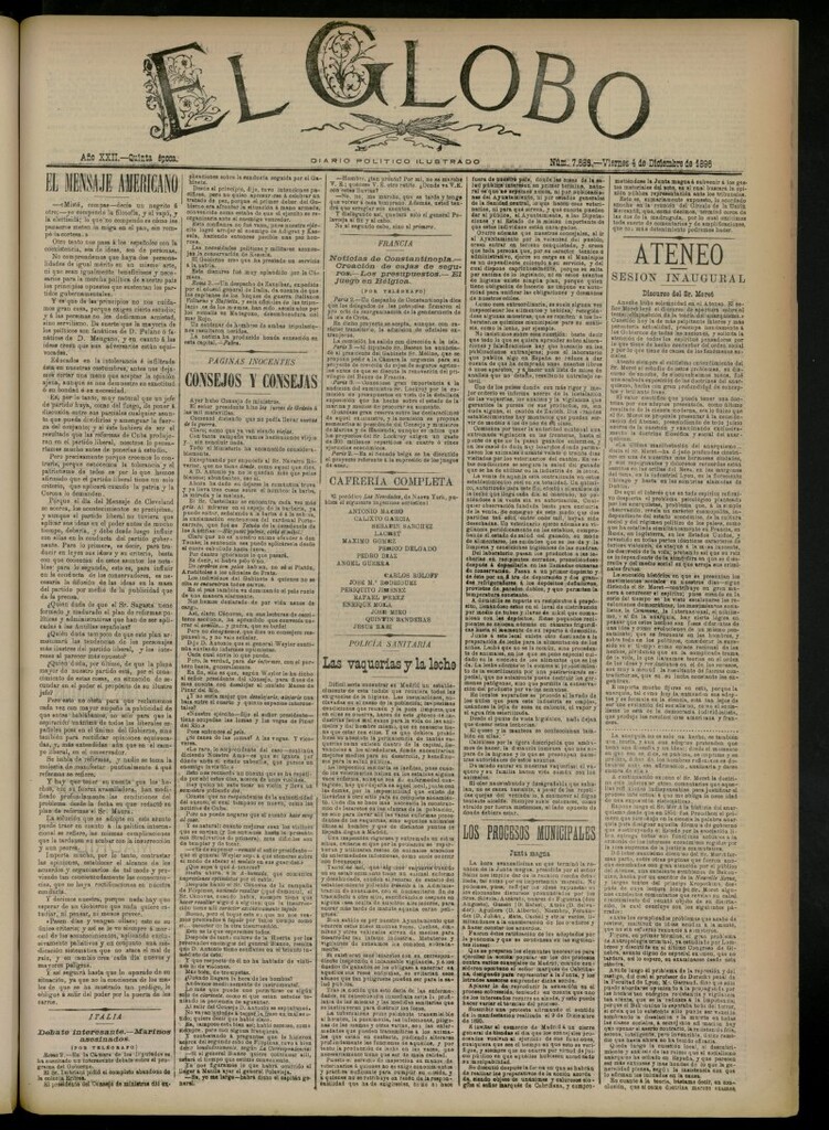 Miniatura de El Globo : diario ilustrado del 4 de diciembre de 1896, nº 7686