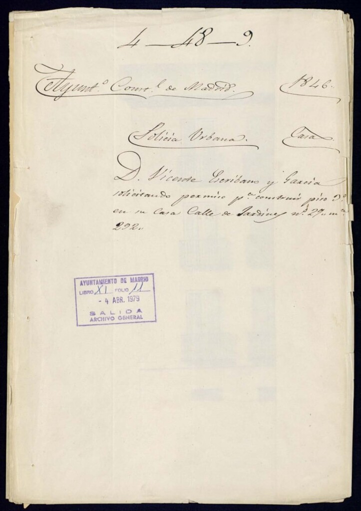 Miniatura de Don Vicente Escribano y García solicitando permiso para construir piso tercero en su casa calle de Jardines, 29, manzana 292