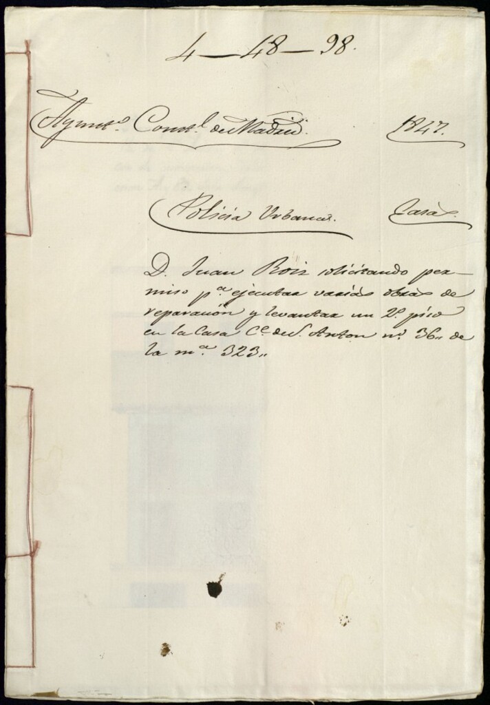 Miniatura de Don Juan Roiz solicitando permiso para ejecutar varias obras de reparción y levantar un segundo piso en la casa de la calle de San Antón, número 36 de la manzana 323