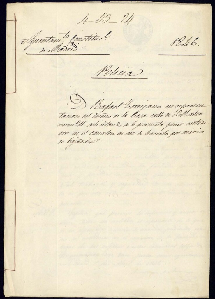 Miniatura de Don Rafael Torrijano su representación del dueño de la casa de la calle de San Mateo, número 11 solicitando se le permita poner vertederos en el canalón en vez de hacerlo por medio de bajadas.