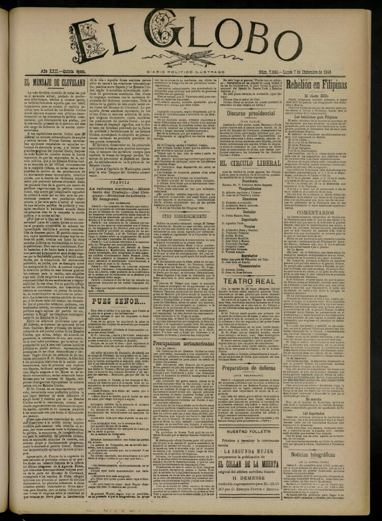 Miniatura de El Globo : diario ilustrado del 7 de diciembre de 1896, nº 7689