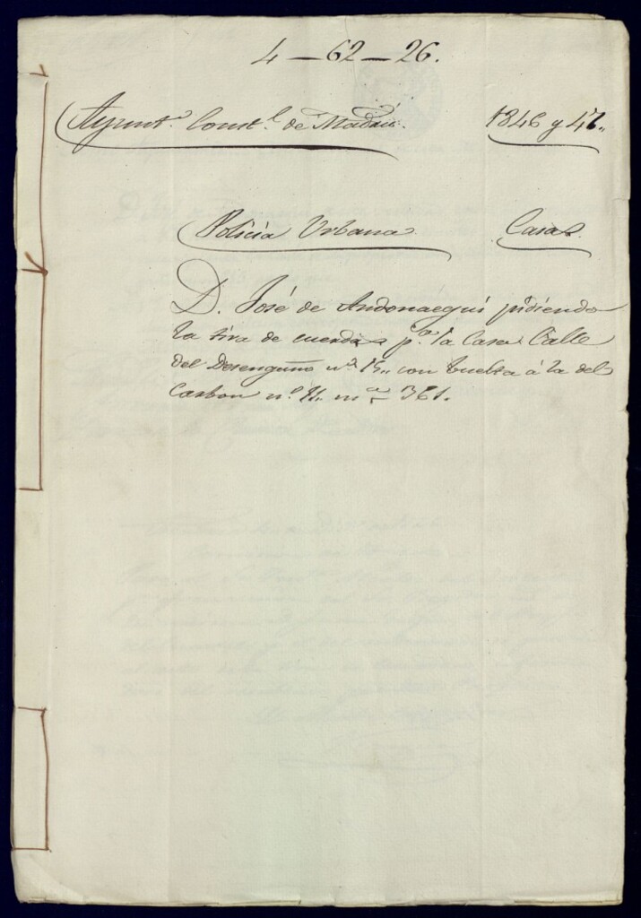 Miniatura de Don José de Andonaegui pidiendo la tira de cuerdas para la casa de la calle del Desengaño número 15 con vuelta a la del Carbón, 11, manzana 361