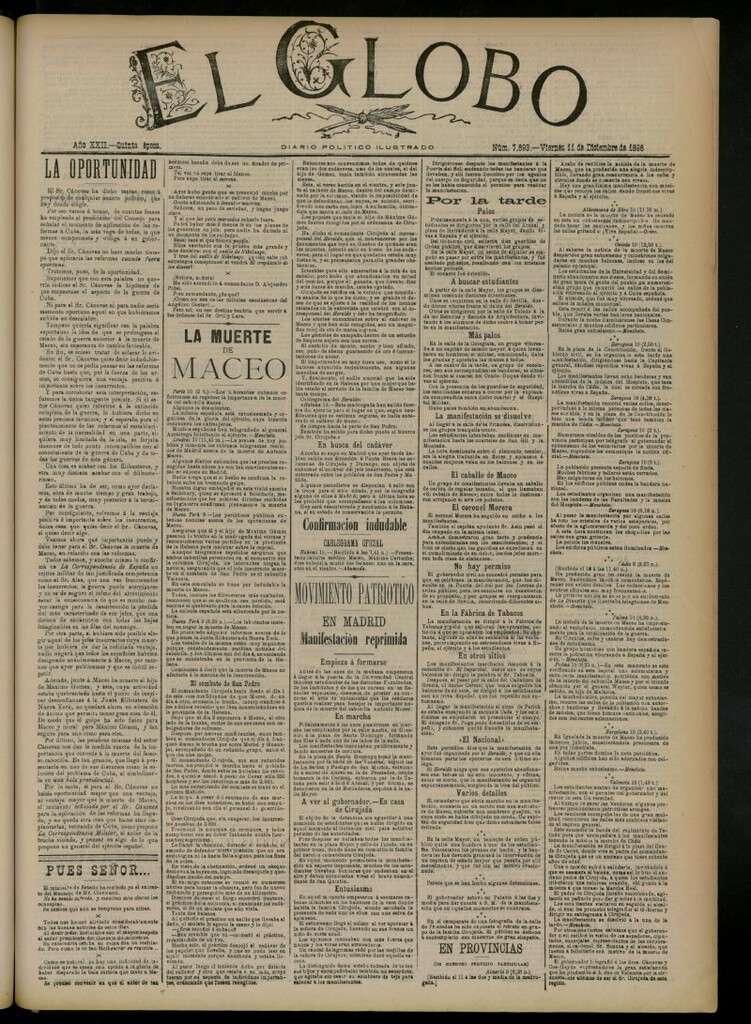 Miniatura de El Globo : diario ilustrado del 11 de diciembre de 1896, nº 7693