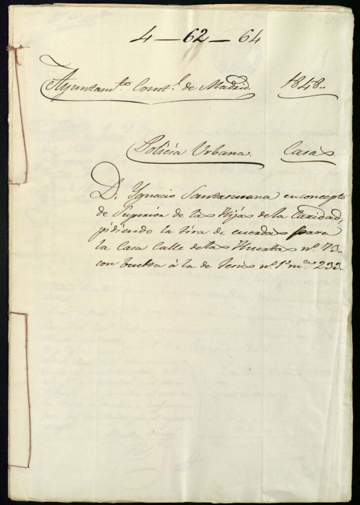 Miniatura de Don Ignacio Santa Susana en concepto de Superior de las Hijas de la Caridad, pidiendo la tira de cuerdas para la casa de la calle de las Huertas, 73, con vuelta a la de Jesús, 1, manzana 233