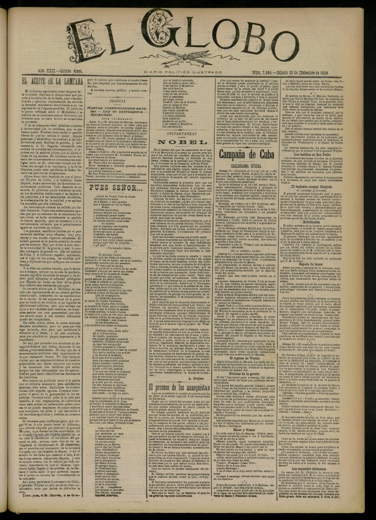 Miniatura de El Globo : diario ilustrado del 12 de diciembre de 1896, nº 7694