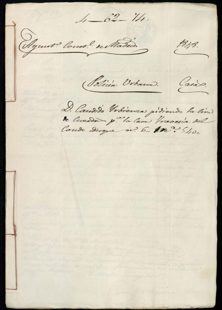 Miniatura de Don Cándido Urbienza pidiendo la tira de cuerdas para la casa de la travesía del Conde Duque, 6 manzana 540