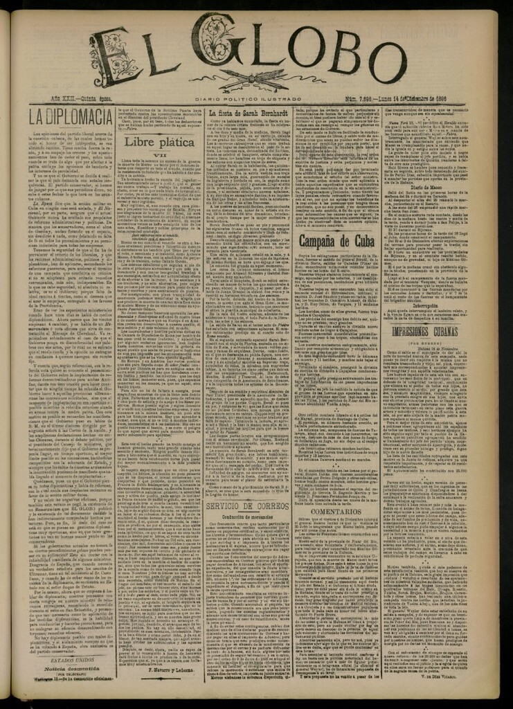 Miniatura de El Globo : diario ilustrado del 14 de diciembre de 1896, nº 7696