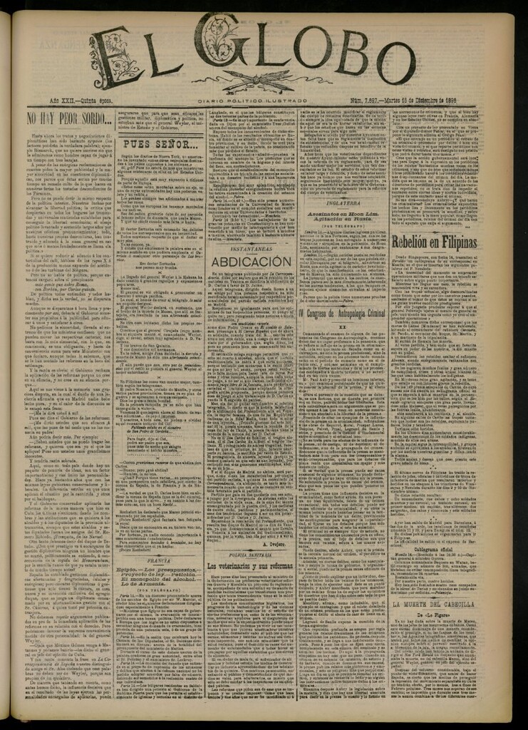 Miniatura de El Globo : diario ilustrado del 15 de diciembre de 1896, nº 7697