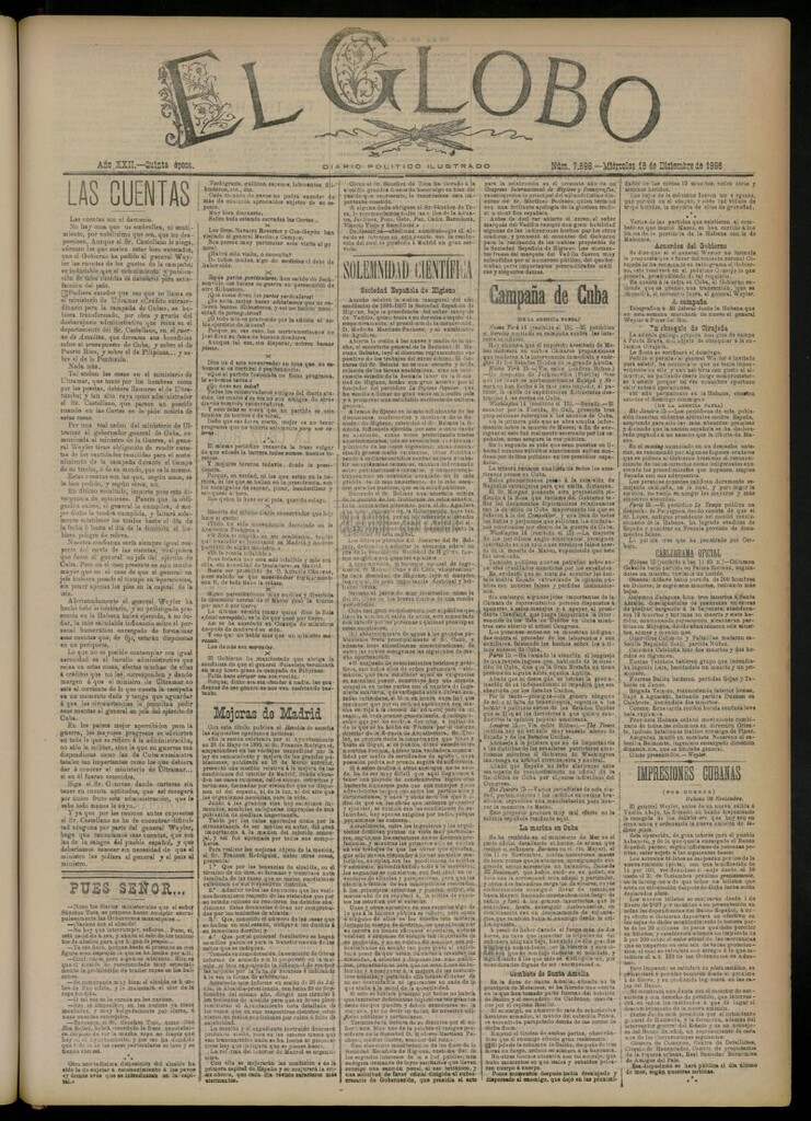 Miniatura de El Globo : diario ilustrado del 16 de diciembre de 1896, nº 7698