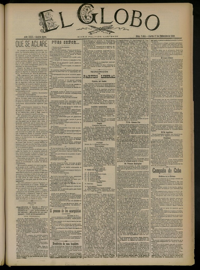 Miniatura de El Globo : diario ilustrado del 17 de diciembre de 1896, nº 7699