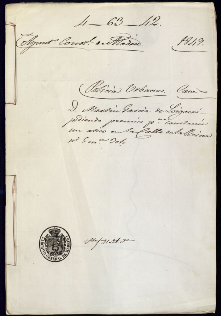 Miniatura de Don Martín García de Loigorri pidiendo permiso para construir un ático en la calle de la Resina, 5, manzana 301