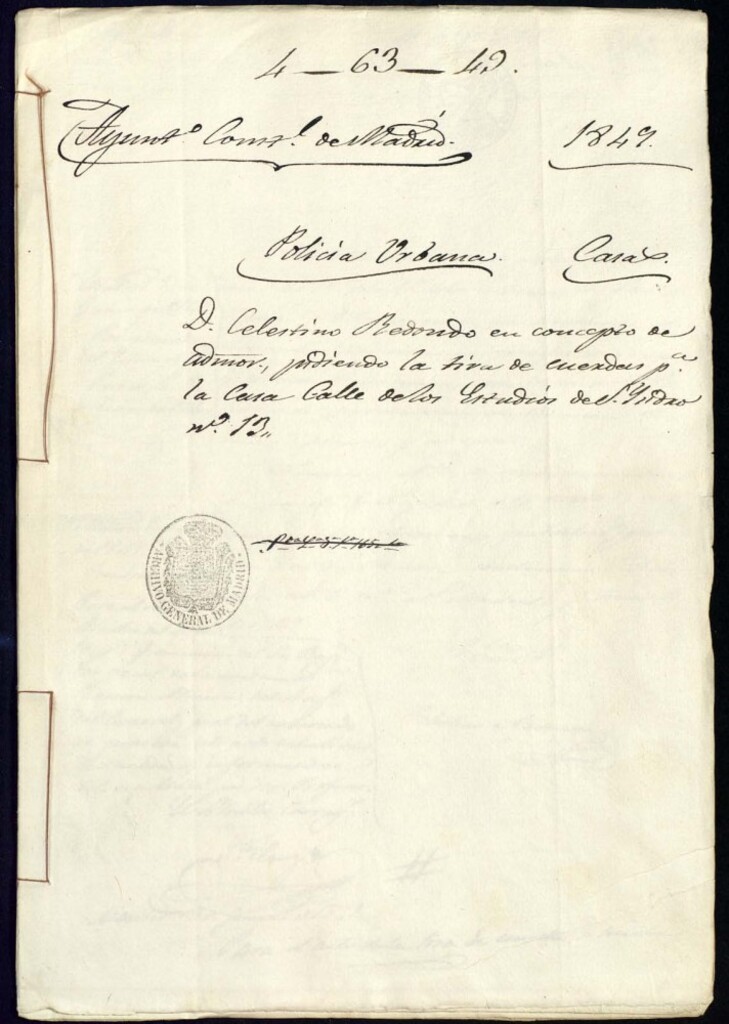 Miniatura de Don Celestino Redondo en concepto de administrador pidiendo la tira de cuerdas para la casa de la calle de los Estudios de San Isidro, 13