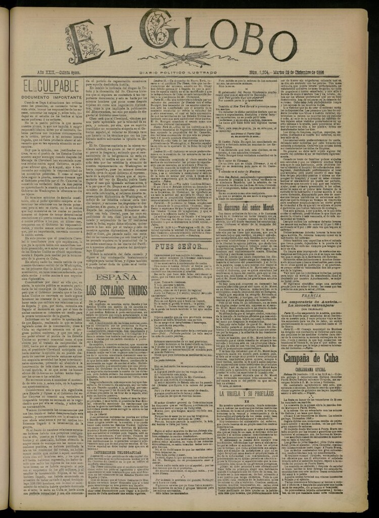 Miniatura de El Globo : diario ilustrado del 22 de diciembre de 1896, nº 7704