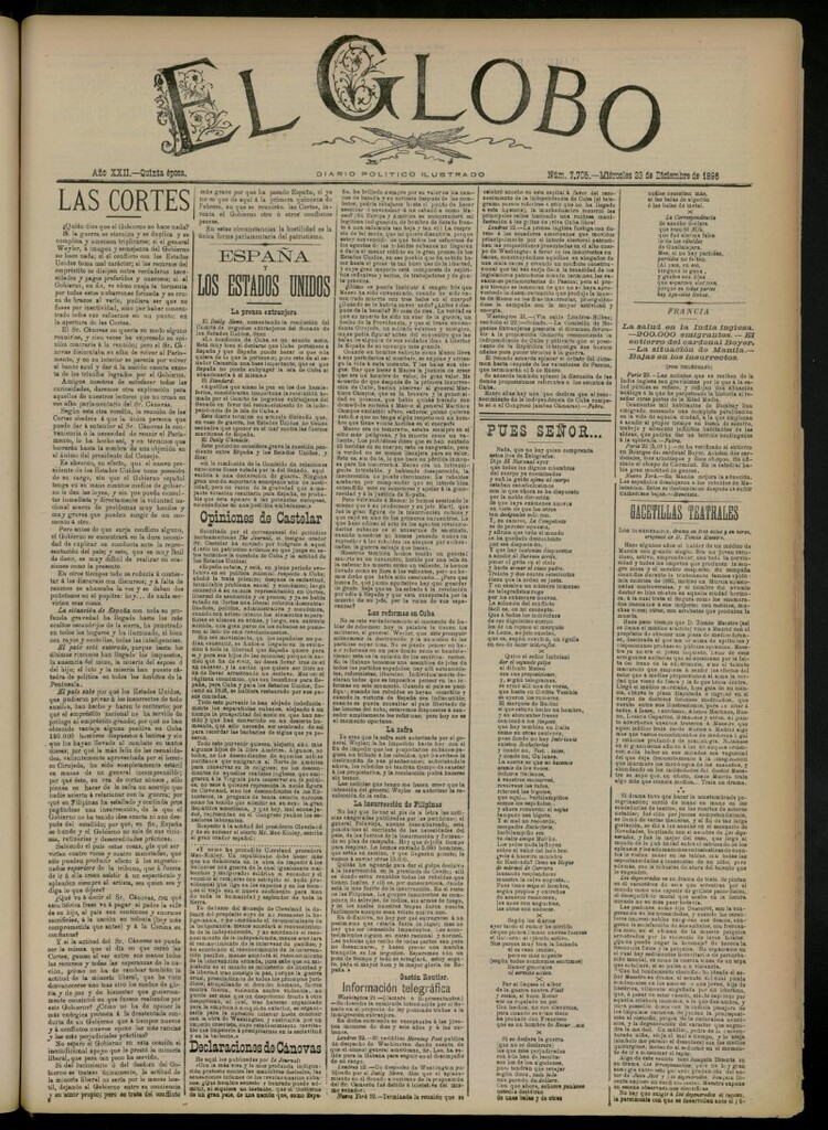 Miniatura de El Globo : diario ilustrado del 23 de diciembre de 1896, nº 7705