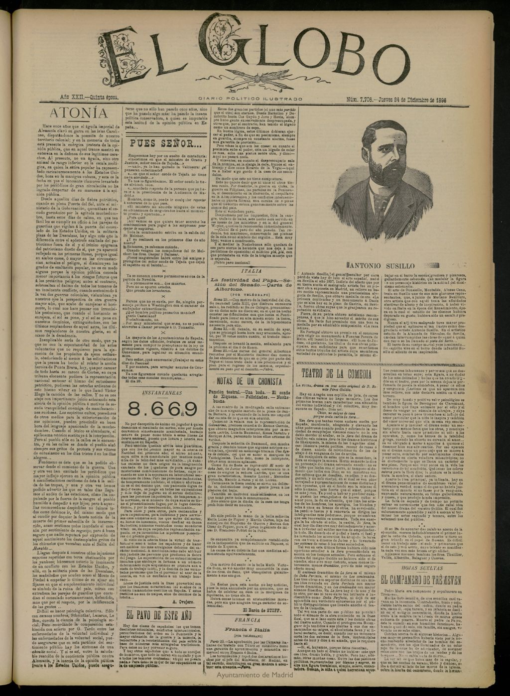 Miniatura de El Globo : diario ilustrado del 24 de diciembre de 1896, nº 7706