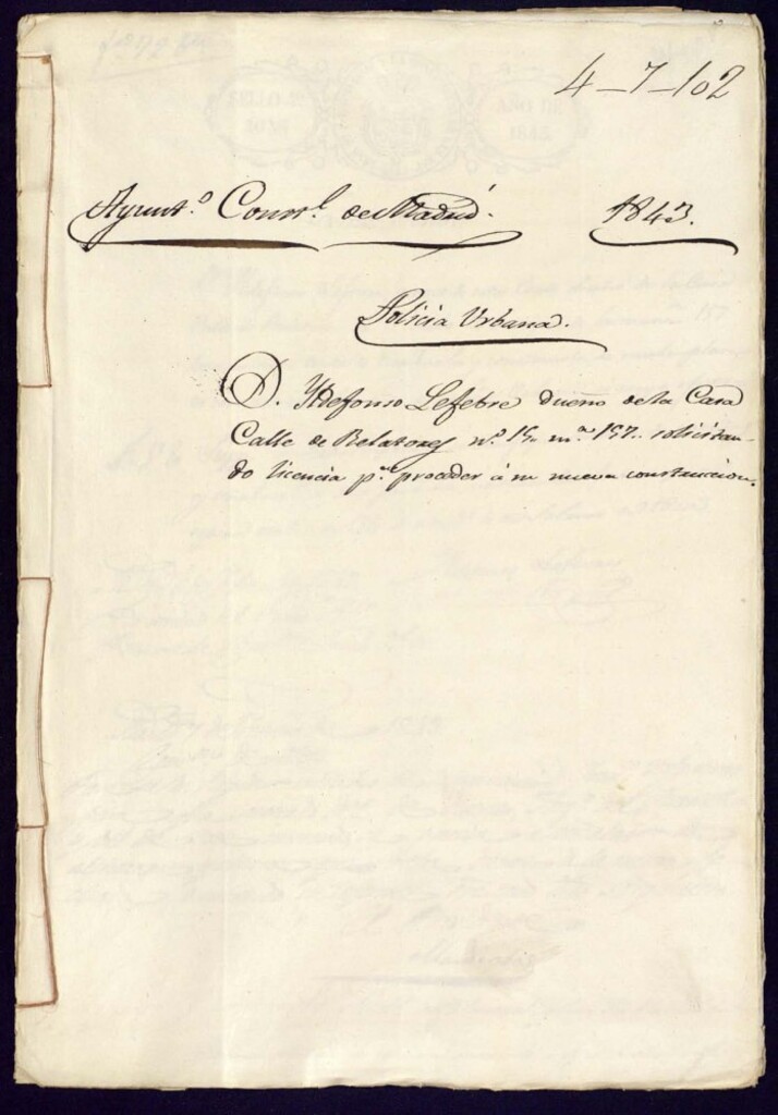 Miniatura de Don Ildefonso Lefebre, dueño de la casa de la calle de Relatores, 15, manzana 157 solicitando licencia para proceder a su nueva construcción.