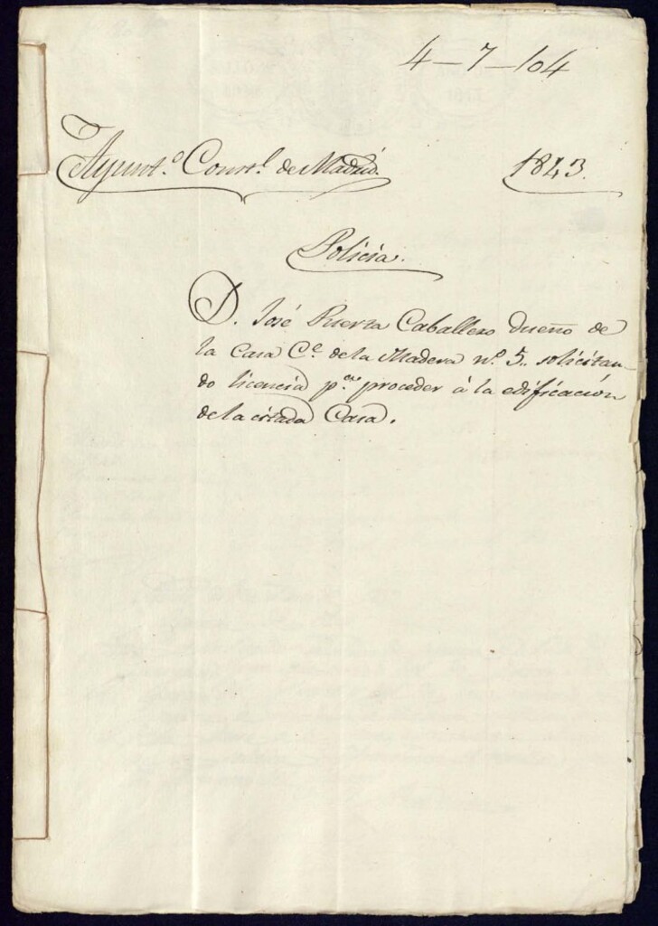 Miniatura de Don José Puerta Caballero dueño de la casa calle de la Madera, 5 solicitando licencia para proceder a la edificación de la citada casa