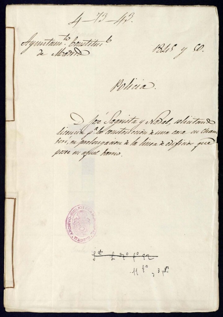 Miniatura de Don José Sagrista y Nadal, solicitando licencia para la construcción de una casa en el Paseo titulado del Obelisco