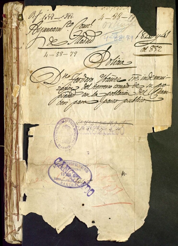 Miniatura de Don Teodoro Ibáñez sobre indemnización del terreno tomado de su propiedad en la población del Chamberí para paseo público